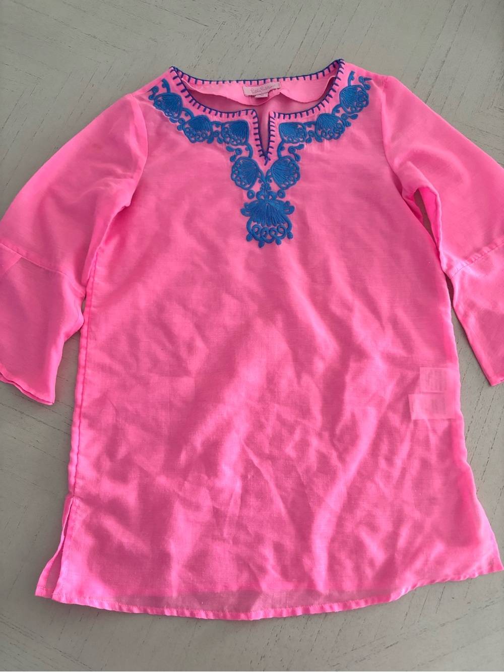 Lilly Pulitzer Pink Tunic with Blue Embroidered Yoke